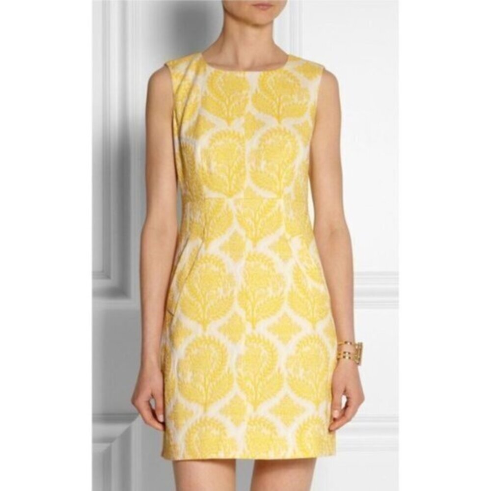 Diane Von Furstenberg 'Carpreena' Mini Dress in Yellow Floral Stamp Print Size 2